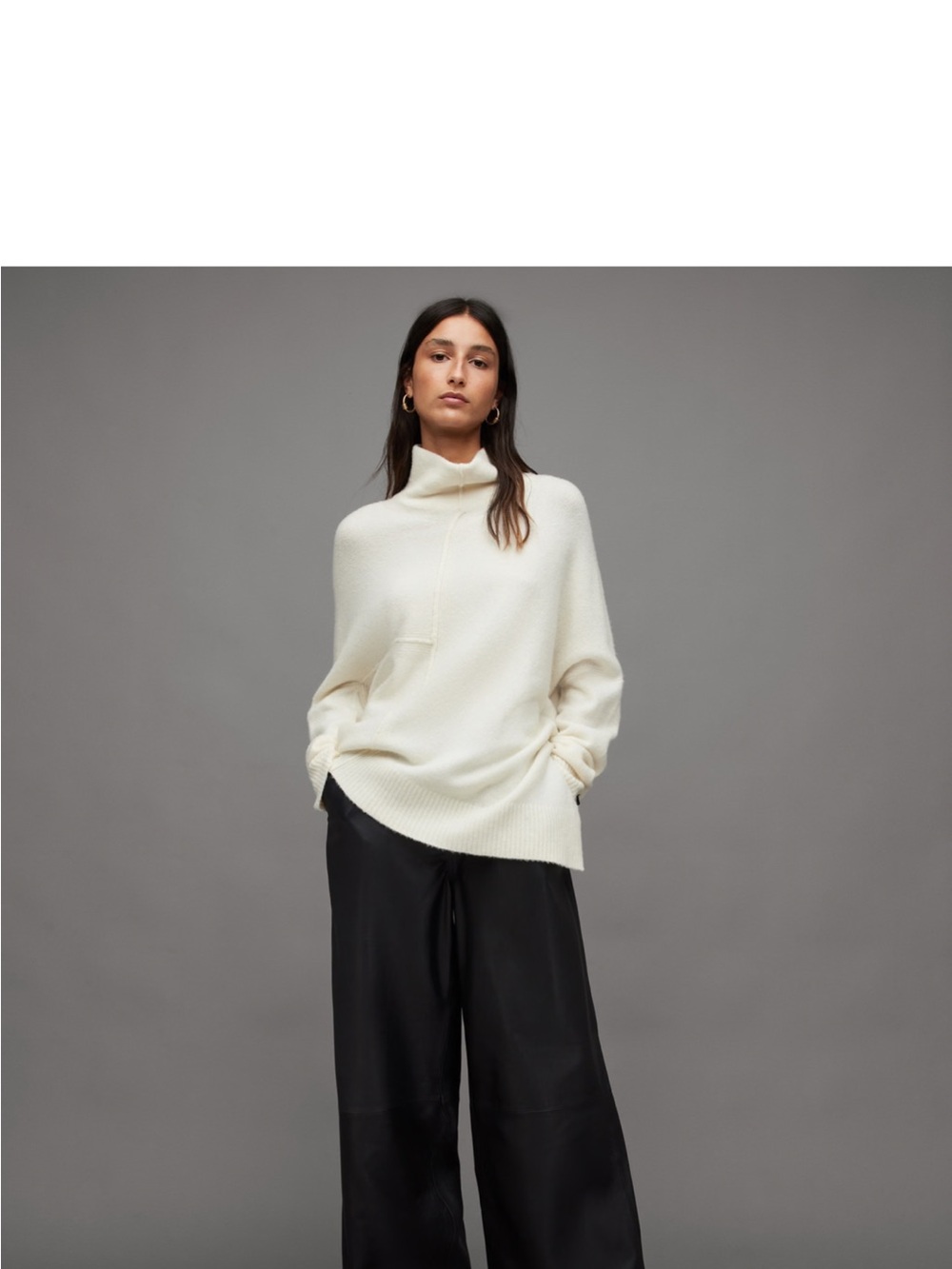 Cream Turtleneck Oversized Sweater asymmetrical All Saints - Picture 5 of 12